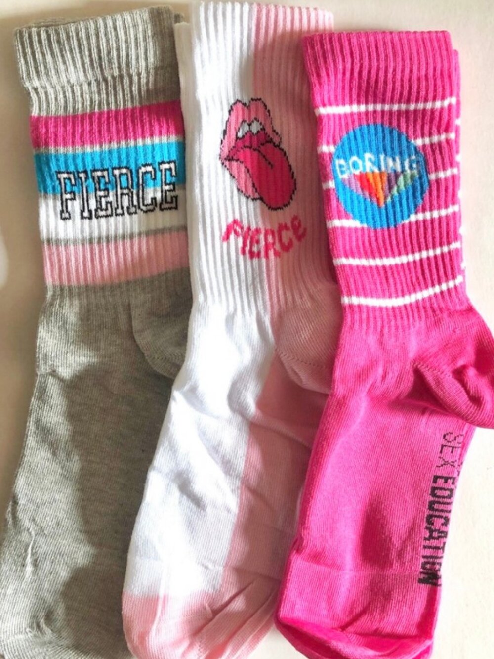 Netflix "Sex Education" Pop Art Crew Socks Pink Multicolor